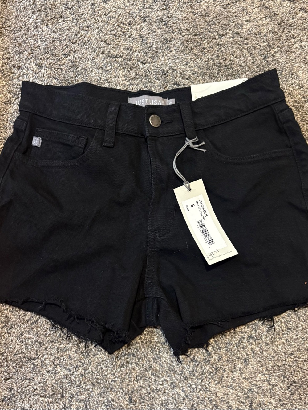 Just USA Black High-Rise Raw Hem Denim Shorts